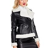 JMSUN Damen PU Leder Motorradjacke Winter Warm Kurze Jacke Plus Fleece Verdickte Motorrad Arbeit Caot, Stil 2, 46