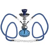 HIBRON Reise Shisha Klein Wasserpfeife 2 Schläuche , 25 cm blau