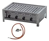 Profi Gastrobräter Gasgrill mit Grillrost, 4-flammig, Piezo Zünder, 4 x Gasregler stufenlos, Gasbräter inkl. Grillrost, Abtropfblech, Brennerabdeckung, Gasschlauch und Druckminderer