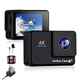 Jadfezy Action Cam 4K 30fps mit WiFi und Fernbedienung, 30 Mp und 170° Weitwinkel Sports Kamera, 30M Unterwasserkamera ausgestattet mit 2×1350 mAh batterien und Montagezubehör