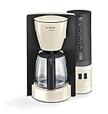 Bosch Filterkaffeemaschine ComfortLine TKA6A047, Aroma+, Aromaschutz-Glaskanne 1,25 L, für 10-15 Tassen, abnehmbarer Wassertank, Tropfstopp, schwenkbarer Filterträger, Kabelstaufach, 1200 W, creme