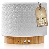 Diffuser für ätherische Öle, Premium Duftöl-Diffusor mit Echtholz-Sockel und Keramik-Haube, 10 Std Langzeitbetrieb