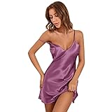 TDEOK Damen Nachthemd Dessous Satin Chemise Dessous Sexy Nachthemd Slips Schlafkleid Sexy Slips Nachtwäsche Still Nachthemd Geburt