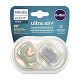 Philips Avent Ultra Air Schnuller, 2er-Pack – BPA-freier Schnuller für Babys von 6 bis 18 Monaten, Löwe/Nilpferd (Modell SCF085/17)