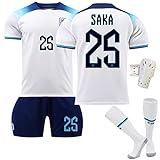 KissEmilia 22 WM Fußballtrikot England Kurzarm Trikot Rot Shorts Home Weiß, Weiß#25, 46 DE