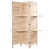 DESIGN DELIGHTS Holz RAUMTEILER Cottage II | 3-teilig, 170x120 cm, Holz | Paravent mit Regalböden, Faltbarer Raumtrenner, Trennwand, Sichtschutz mit Ablage | Farbe: Natur