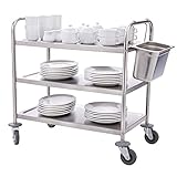 uyoyous Servierwagen Edelstahl 3 Böden Küchenwagen Rollwagen Metall 3 Ebenen Edelstahlwagen mit 4 Vollgummi Rollen Allzweckwagen für Küche und Wohnzimmer - Silber, 95x50x95cm