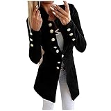 Vintage Blazer Jacke Damen Herbst Longblazer Mantel Sportlich Anzugjacke Business Anzug mit Knopf Casual Cardigan Winterjacke Stehkragen Büro Suit Festlich Strickjacke Sakko Einfarbig Übergangsjacke