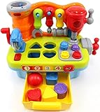 HOLA Werkbank Kinder Spielzeug 1 2 3 Jahre, Baby Spiel Werkzeugbank 12 18 24 Monate mit Formsortierer Musik Licht & Soundeffekten, Kinderwerkzeuge Motorikspielzeug Geschenk Jungen ab 1 Jahr