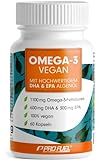 Omega-3 vegan aus Algenöl (2.000 mg) Testsieger 2021, hochdosiert mit 600mg DHA & 300mg EPA - hochwertige Omega-3 Algenöl Kapseln (vegan) - laborgeprüft mit Analyse-Zertifkat - 60 Kapseln