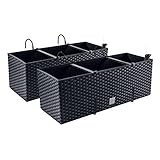 2X Blumenkasten Blumentopf Rattan-Optik mit Halterungen Pflanztopf Wasserstandsanzeiger Balkonkasten Pflanzkästen