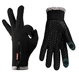 Lzfitpot Unisex Winterhandschuhe Touchscreen Warm Fahrradhandschuhe,Wasserdicht, Winddicht & rutschfest, Schwarz, Gr.- XL