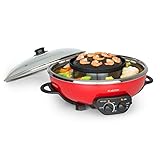 Klarstein Szechuan - Hot Pot und Grillplatte, Hot Pot Topf Volumen: 5 Liter, Hot Pot Grill 1350 Watt / 38 cm Ø, Grillplatte: 600 Watt / 22 cm Ø, Heizelement aus Aluminium, rot