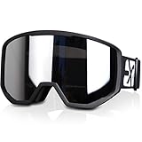 EXP VISION Skibrille für Damen und Herren, Snowboard Brille Schneebrille OTG 100% UV-Schutz Skibrille für brillenträger, Anti-Nebel Snowboard Brille Ski Goggles (Silber)