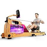 Neuheit 2022! Premium Wasser-Rudergerät mit LED-Wassertank, klappbar | Deutsches Qualitätsunternehmen I App mit Workout Kursen+ Tablethalterung |Echtholz Rudermaschine Rower für zuhause WRX1000