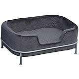 Pawhut Hundesofa mit Rückenlehne Haustiersofa mit Metallbeinen Hundebett Weichem Bezug Katzensofa Metall Grau+Silber 63,5 x 43 x 24,5 cm