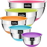 Ewilibe Edelstahl Schüssel Set Edelstahlschüssel Rührschüssel Salatschüssel Küchenschüssel 5-teilig Schale für die Küche mit luftdichten Deckeln Silikonböden 7L, 3,5L, 2,5L, 2L, 1,5L,stapelbar