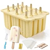 Eisformen Eis am Stiel Silikon,MEETRUE 12 Eis am Stiel Formen Silikon Eisformen Wiederverwendbar Popsicle Formen Leicht zu lösende BPA-freie Eis-Pop-Hersteller für Kinder Eisformen DIY Popsicle,Gelb