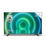 Philips 75PUS7906/12 75 Zoll LED Android Fernseher, 4K-Smart-TV mit Ambilight, HDR-Bild, Dolby Vision- und Atmos-Sound, kompatibel mit Google Assistance und Alexa, Schwarz mit schlanken Standfüßen