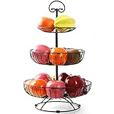 Yorbay Obst Etagere 3 Etagen Obstkorb mit Obstschale aus Metall für Küche Deko, schwarz, 30 x 30 x 46 cm