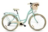 Goetze Mood Damenfahrrad Retro Vintage Holland Citybike, 26 Zoll Alu Räder, 6 Gang Shimano Schaltwerk, Tiefeinstieger, Korb mit Polsterung Gratis!