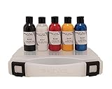 Senjo Color Basic Pinsel & Airbrush Bodypainting Farben Set 5 x 75ml Schwarz, Weiß, Rot, Gelb, Blau für Gesicht und Körper im Koffer