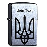 Zippo Benzinfeuerzeug Chrome Brushed mit Gravur Wappen der Ukraine und Wunschtext personalisiert Wunschgravur Name Personalisieren Feuerzeug