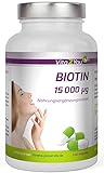 Biotin 15.000 mcg (Vitamin B7) 240 Kapseln - Hochdosiert mit 15mg - Für Haut und Haare - Premium Qualität - Made in Germany