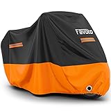 Favoto Verbesserte Version Wasserdicht Motorradabdeckung Motorrad Abdeckplane Outdoor Motorradgarage Motorroller Abdeckung Winddicht XXL mit 2 Gürtelschnalle Schwarz-Orange 245cmx105cmx125cm