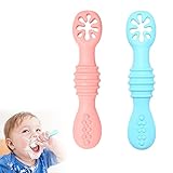 Babylöffel,Baby Lernlöffel Set,Baby Lernlöffel Silikon,Lernlöffel für Baby, Starter Breilöffel Fütterlöffel Babylöffel Silikon Esslernlöffel Weich Flexibel Kinder Besteck BPA-frei,2 PCS