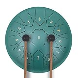 KUD Tongue Drum, 12 Zoll 13 Tone C-Dur Zungentrommel Schlagzeug Instrument, Steel Pan Töne Schlaginstrument Hand Pan Drum mit Trommelschlägeln Tragetasche Note Sticks für Meditation Yoga Klangheilung