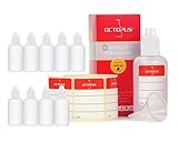 Octopus 10 x 50 ml Liquidflaschen mit Trichter + Etiketten, z.B. für E-Liquids + E-Zigaretten, Plastikflaschen aus PE LDPE, Liquid Dosierflaschen, Tropfflaschen BZW. Quetschflaschen + weiße Deckel