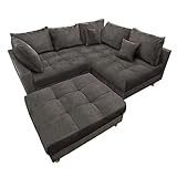 riess-ambiente.de Moderne Ecksofa Kent 220cm grau Samt Sofa Federkern inkl. Hocker und Kissen Wohnlandschaft Couch Eckcouch