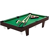 GAMES PLANET Mini Pool Billardtisch Micro inkl. Zubehör (2 Queues, Kugeln, Dreieck, Kreide, Bürste), 3 Dekore, Maße: 92x52x19cm