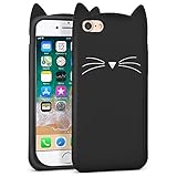 LUIKE iPhone SE 2020 Hülle, iPhone 6 Hülle, iPhone 6s Hülle, iPhone 7 Hülle, iPhone 8 Hülle, Schwarz Schnurrbart Katzenohren Kitty Lustige Mode 3D Cartoon Tiere Weiche Silikon Stoßfeste Hülle