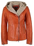 Jilani - Damen Echtleder Lederjacke Lammnappa Teddyfell Kapuze orange antik Größe 38