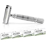 Van De Boos® Rasierhobel-Set inkl. 20 extra scharfe Astra Wechselklingen - Hochwertiger Zero Waste Safety Razor Nassrasierer mit Butterfly Rasierkopf - Damen & Herren Sicherheitsrasierer Handrasierer