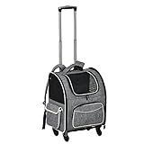 PawHut Hundetrolley Transporttasche Trolley für Hund und Katzen 2-in-1 Haustierrucksack Hundetasche mit Tür und Fenster atmungsaktiv Oxfordstoff Grau 43 x 33 x 51,5 cm