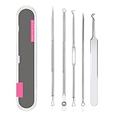 Rnitle Mitesserentferner Komedonenquetscher Set,Edelstahl Akne Whiteheads Mitesser Entferner Kit,Blackhead Remover mit Box aus Edelstahl Akne Whiteheads Mitesser Entferner Kit für alle Hauttypen