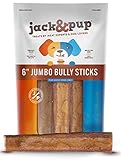 Jack&Pup 6-inch Premium Grade Odor Free Bully Sticks Dog Treats [Jumbo-Thick Size], (6 Pack) – 6” Long Natural Gourmet Che...