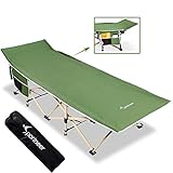 Sportneer Campingbett, Camping Bett mit Tragetasche für Erwachsene, Extra Breit Faltbar Klappbett Feldbett Campingbett für Outdoor Garten Innen, 204 kg Belastbar, Grün