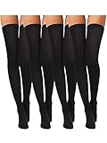 Boao 4 Paare Damen Seiden Oberschenkel Hohe Strümpfe Nylon Socken für Damen Halloween Cosplay Kostüm Party Zubehör (Schwarz, F Größe)