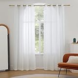 Bedsure Vorhang weiß Gardinen transparent - 140x245cm 2er Set Ösenvorhang Fenstervorhänge aus Voile Polyester, Halbtransparent Gardinen mit Ösen