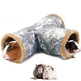 LeerKing Kaninchen Fleece Tunnel Meerschweinchen Spieltunnel 3 Röhren faltbar Kuscheltunnel waschbar Höhle Käfig zubehör für Hasen Guinea Pig Frettchen Ratten Kleintiere Φ15cm Grau