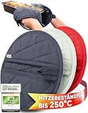 WOHNHELD® Topflappen Set [Extrem Hitzebeständig 250°C] 2 Stück - Waschmaschinen geeignet - Ofenhandschuhe Küchenhelfer Topflappen Handschuh Topfhandschuhe Topfuntersetzer - 20 x 20 cm - Grau Rund