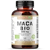 Maca Kapseln Bio - 180 Kapseln - 500mg. Gelatiniert, natürlich und rein, hergestellt in Peru aus Bio Maca Wurzel. NaturaleBio. Natürliches Bio-Produkt.