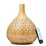 ASAKUKI Aroma Diffuser, 400ml Ultraschall Befeuchter mit Fernbedienung, Luftbefeuchter Diffuser mit 7 Farben LED und wasserlose automatische Abschaltung für Wohnung, Yoga, Büro, Schlafzimmer, SPA-Gelb