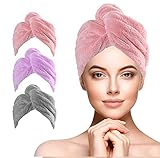 URAQT Haarturban Mikrofaser, 3 Stück Turban Handtücher Schnelltrocknend Handtuch, Damen Haarhandtuch Kopfhandtuch Duschhaube mit Knopf