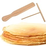 2 Stück Crepes Verteiler, Profi Crepes Wender und Teigverteiler Set, Holz Crepe Spatel Schieber und Verteiler, Tförmigen Crepe Zubehör Spreader Pfannkuchenwender für Pfannkuchen Pancake Palatschinken