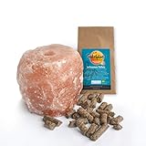 BIOMOND Salzleckstein Kristallsalz 1 Stück Mineralleckstein mit Kordel & GRATIS Bio Leinsamen Pellets Leckerli Pferd